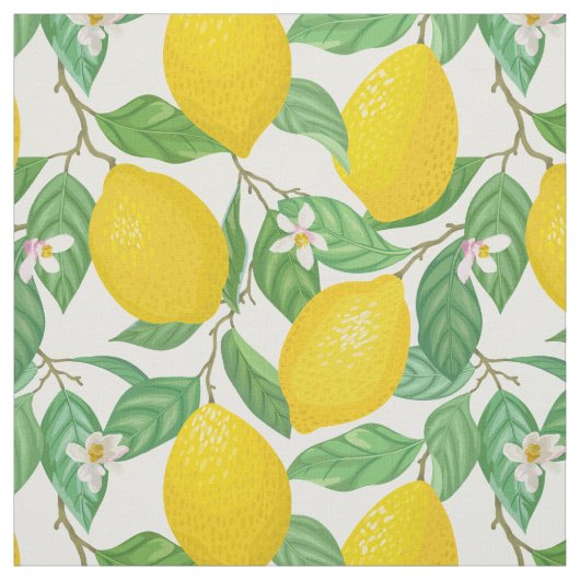 Geel groen wit lemonpatroon stof (Swatch)