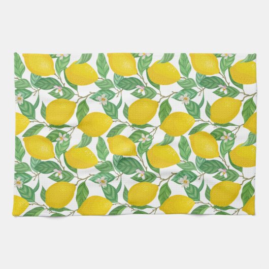 Geel groen wit lemonpatroon theedoek (Horizontaal)