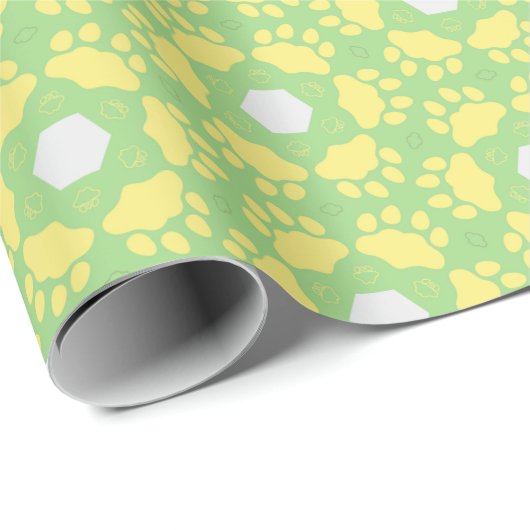 Geel Groen Wit Paw Design Cadeaupapier (Rol Hoek)