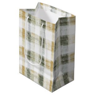 Geel Groen Wit Plaid Strepen Verjaardag Medium Cadeauzakje