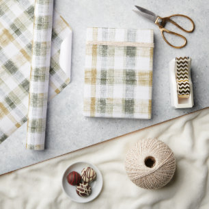 Geel Groen Witte Gestreepte Plaid Verjaardag Cadeaupapier