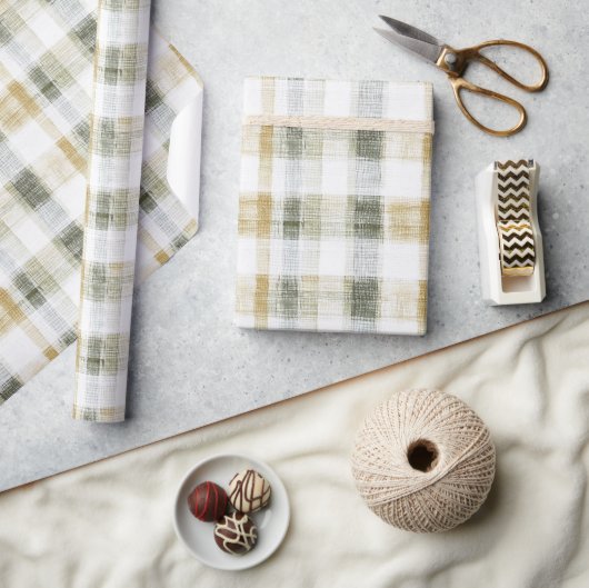 Geel Groen Witte Gestreepte Plaid Verjaardag Cadeaupapier (Crafts)