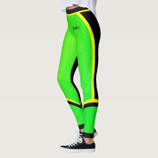 Geel Groen Zwart (jouw naam) Leggings (Links)