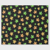 Geel groen zwart Waterverf esdoornbladpatroon Cadeaupapier (Vlak)