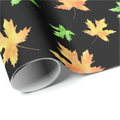 Geel groen zwart Waterverf esdoornbladpatroon Cadeaupapier (Rol Hoek)