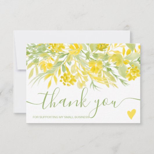 Geel groene bloemen waterverf orde dank u bedankkaart (Voorkant)