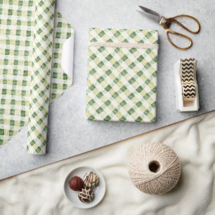 Geel Groene Gekruist Strepen Verjaardag Cadeaupapier