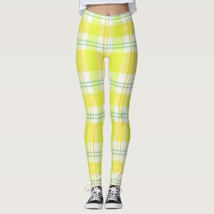 Geel Groene Geruite Leggingen Leggings