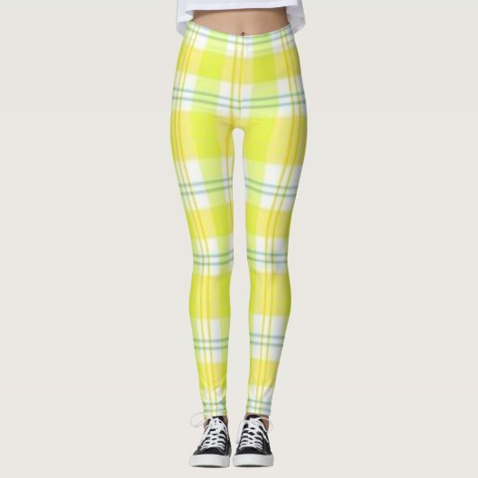Geel Groene Geruite Leggingen Leggings (Voorkant)