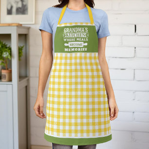 Geel Groene Gingham Oma Maaltijden Worden Herinner Schort
