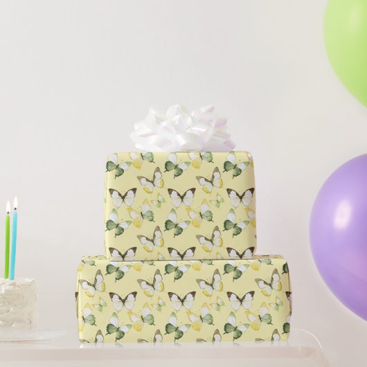 Geel Groene Vlinders Verjaardag Cadeaupapier (Feestgeschenken)