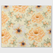 Geel Groene Waterverf Bloemen Cadeaupapier (Vlak)