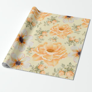 Geel Groene Waterverf Bloemen Cadeaupapier