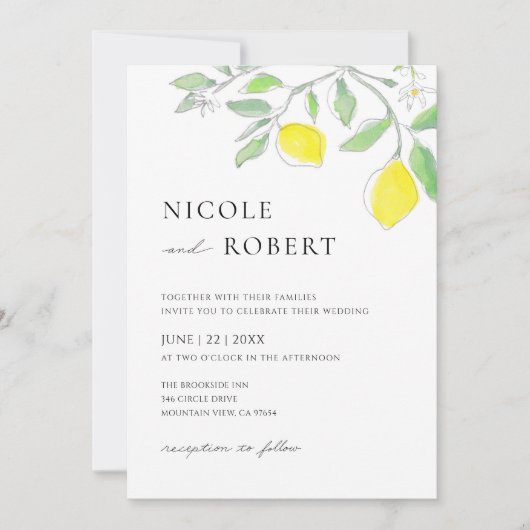 Geel Groene Waterverf Citroenen en bladeren Bruilo Kaart (Voorkant)