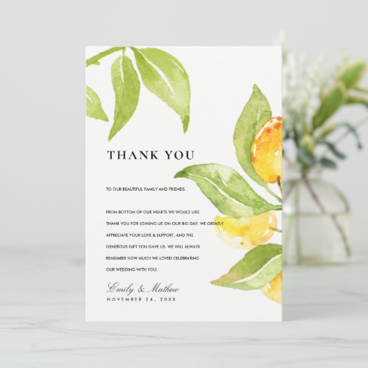 GEEL GROENE WATERVERF FOLIAGE OLIJFDANK BEDANKKAART (Staand voorkant)