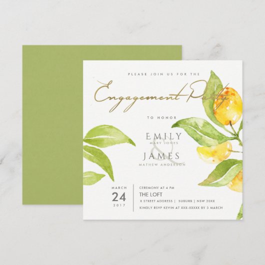 GEEL GROENE WATERVERF FOLIAGE OLIJVEN VERLOVING KAART (Voorkant / Achterkant)