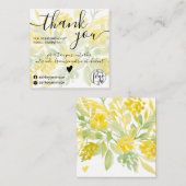 Geel groene waterverf girly orde dank u vierkante visitekaartje (Voorkant / Achterkant)