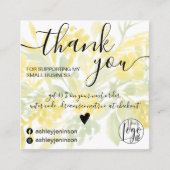 Geel groene waterverf girly orde dank u vierkante visitekaartje (Voorkant)