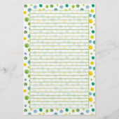 Geel Groene Waterverf Polka Dots Lined Briefpapier (Voorkant)