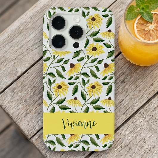 Geel Groene Zonnebloem Waterverf Wilde Bloem Naam Case-Mate iPhone Case