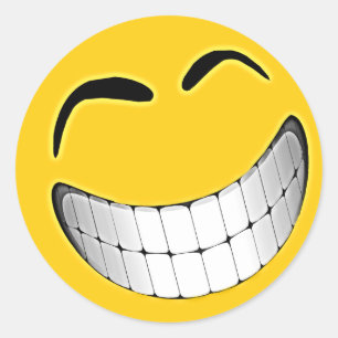 Geel Groot Grijns Gezicht Ronde Sticker
