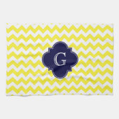 Geel groots Chevron Navy Blue Quatrefoil Monogram Theedoek (Horizontaal)