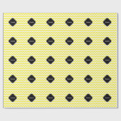 Geel groots Chevron ZigZag Blk Quatrefoil Monagram Cadeaupapier (Vlak)