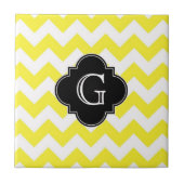 Geel groots Chevron ZigZag Blk Quatrefoil Monagram Tegeltje (Voorkant)