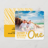 Geel Grote Schets Één Tweeling Baby 1e Verjaardags Kaart (Voorkant / Achterkant)