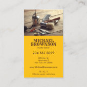 geel haar stylist Rustic Wooden BarberShop Visitekaartje (Achterkant)