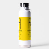 Geel handelsmerk op fles met geïsoleerd water (Links)