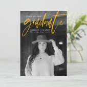 Geel handgeschreven penseelscript 4 Foto Afstudere Aankondiging (Staand voorkant)