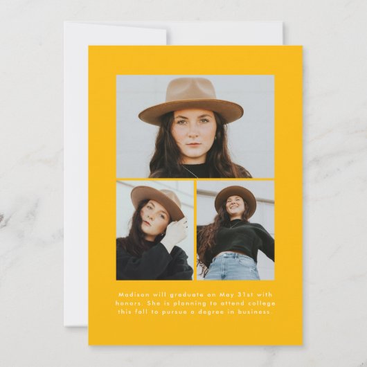 Geel handgeschreven penseelscript 4 Foto Afstudere Aankondiging (Achterkant)