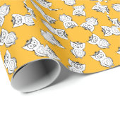 Geel handschrift Owl Pattern Owl Cartoon Cadeaupapier (Rol Hoek)