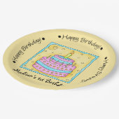 Geel Happy 1st Birthday Cake Name Persoonlijk Papieren Bordje (Gekanteld)