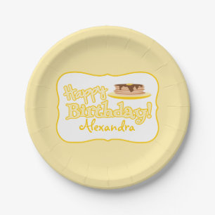 Geel Happy Birthday Pancakes Papieren Bordje