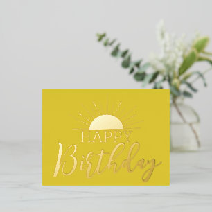 Geel Happy Birthday Sunshine Real Gold Folie Feestdagen Briefkaart