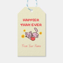 Geel Happy Cat met Flowers Gift Labels