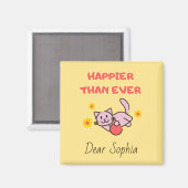Geel Happy Cat met Flowers Magnet (Voorkant / Achterkant)