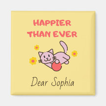 Geel Happy Cat met Flowers Magnet