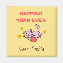 Geel Happy Cat met Flowers Magnet