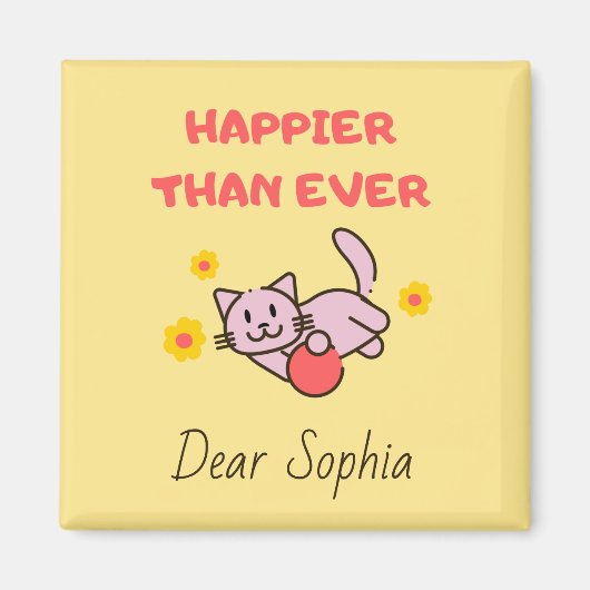 Geel Happy Cat met Flowers Magnet (Voorkant)