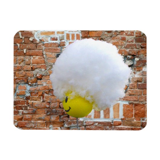 Geel Happy Face Antenna Topper, Fluffy Snow Pet Magneet (Horizontaal)