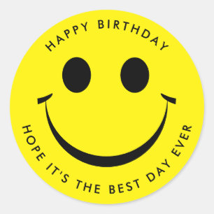 Geel Happy Face Birthday Classic Round Sticker