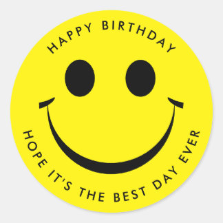 Geel Happy Face Birthday Classic Round Sticker