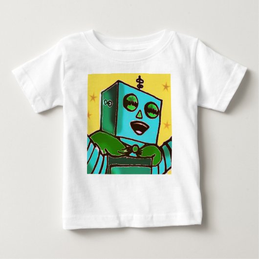 Geel Happy Robot Baby T-Shirt (Voorkant)