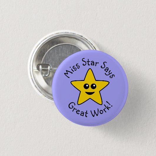 Geel Happy Star Great Work-Button Ronde Button 3,2 Cm (Voorkant /achterkant)