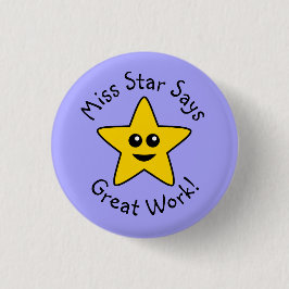 Geel Happy Star Great Work-Button Ronde Button 3,2 Cm
