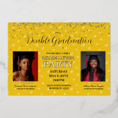 Geel hart Dubbel Afstuderen goud Folie Uitnodiging (Voorkant)