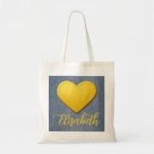 Geel hart en jouw naam op denim tote bag (Voorkant)
